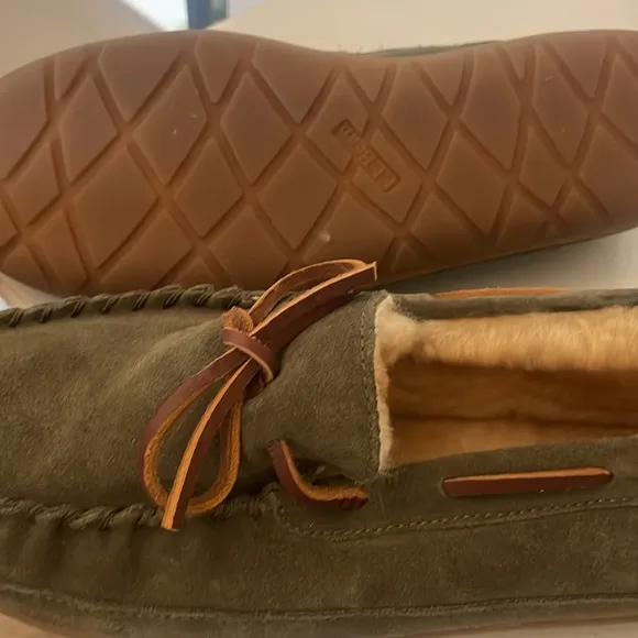 Green Suede Slip-On Loafers with Fuzzy Lining