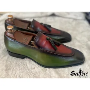 Green&Red Loafers With Tassels