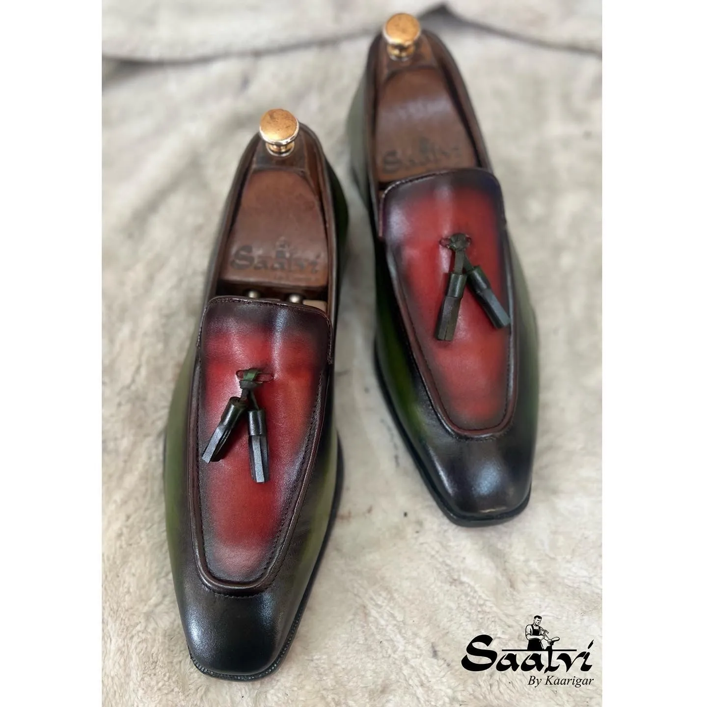 Green&Red Loafers With Tassels