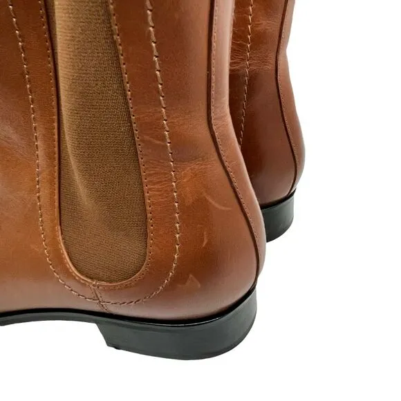 Grigiarancio Womens Brown Leather Round Toe Ankle Casual Chelsea Boots Size 10.5