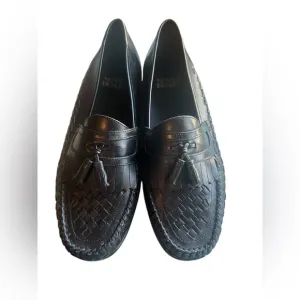 GUC~ Nunn Bush Mens Leather LoaferShoes Sz 9.0 M Black TasselWoven Pinch Toe
