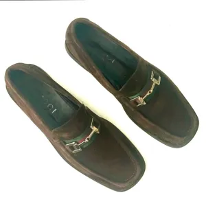 Gucci Brown Leather Loafers with Silver Accent