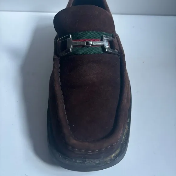 Gucci Brown Leather Loafers with Silver Accent