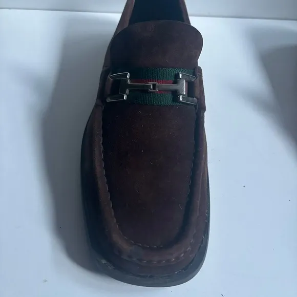 Gucci Brown Leather Loafers with Silver Accent