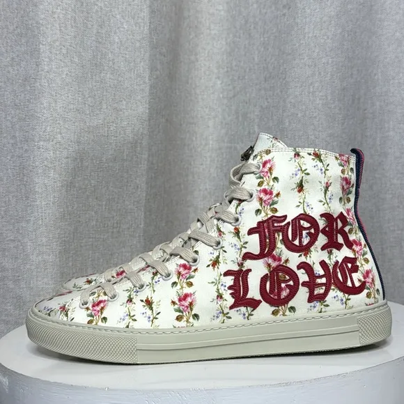 GUCCI CANVAS ROMANTIC PRINT MAJOR BLIND FOR LOVE HIGH TOP SNEAKERS **NIB…