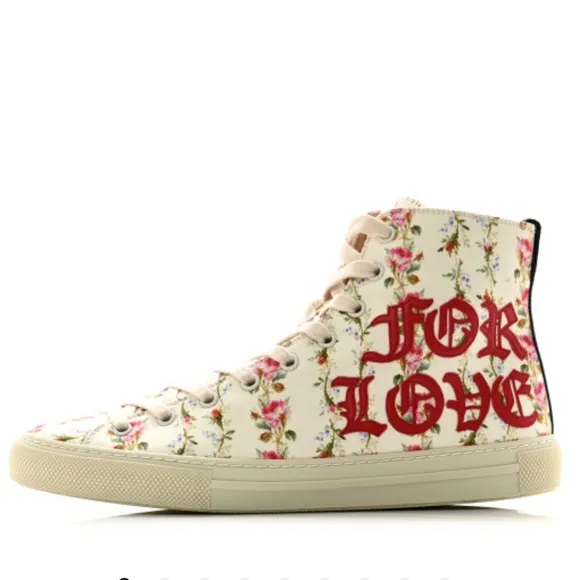 GUCCI CANVAS ROMANTIC PRINT MAJOR BLIND FOR LOVE HIGH TOP SNEAKERS **NIB…