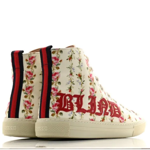 GUCCI CANVAS ROMANTIC PRINT MAJOR BLIND FOR LOVE HIGH TOP SNEAKERS **NIB…
