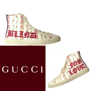 GUCCI CANVAS ROMANTIC PRINT MAJOR BLIND FOR LOVE HIGH TOP SNEAKERS **NIB…