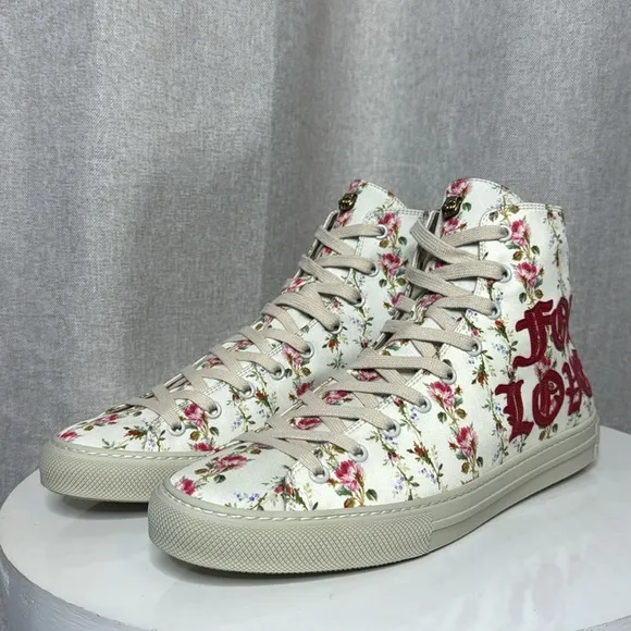 GUCCI CANVAS ROMANTIC PRINT MAJOR BLIND FOR LOVE HIGH TOP SNEAKERS **NIB…