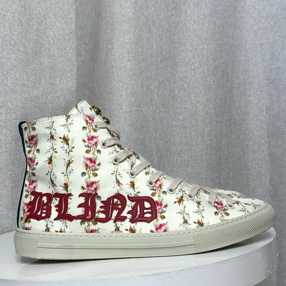 GUCCI CANVAS ROMANTIC PRINT MAJOR BLIND FOR LOVE HIGH TOP SNEAKERS **NIB…