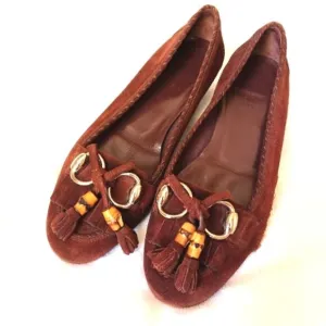 Gucci Horsebit Loafers Sz 6.5 Suede Leatjher Bamboo Tassel Glam Italy w Flaw