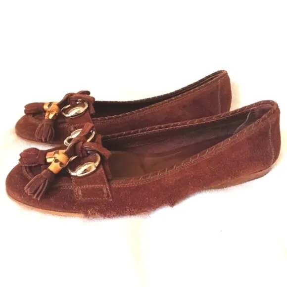 Gucci Horsebit Loafers Sz 6.5 Suede Leatjher Bamboo Tassel Glam Italy w Flaw