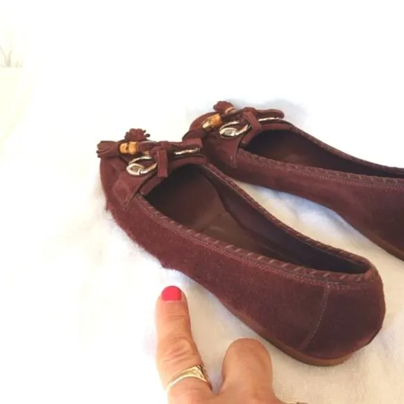 Gucci Horsebit Loafers Sz 6.5 Suede Leatjher Bamboo Tassel Glam Italy w Flaw