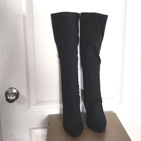 Gucci leather and fabric black stretch boots sz10
