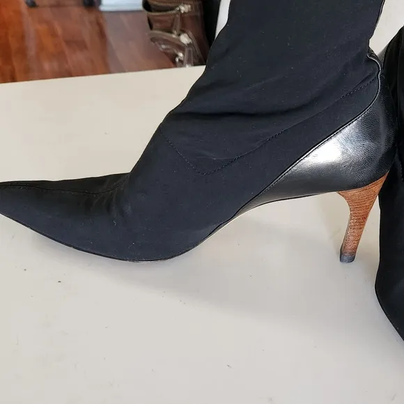 Gucci leather and fabric black stretch boots sz10