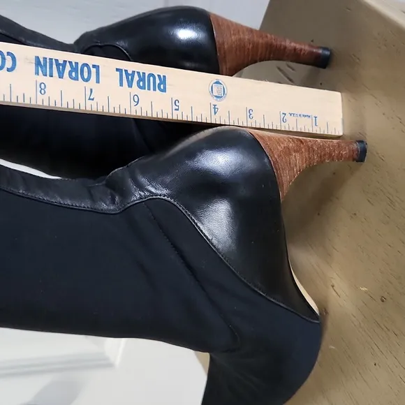 Gucci leather and fabric black stretch boots sz10