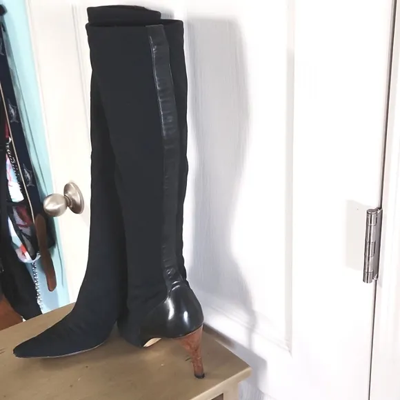 Gucci leather and fabric black stretch boots sz10