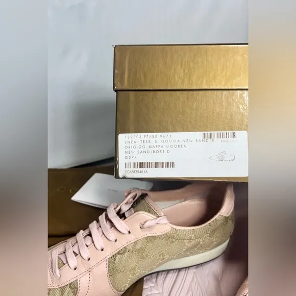GUCCI monogram Nappa Moorea 182303 Canvas Leather Sand/Rose Trainers Sneakers