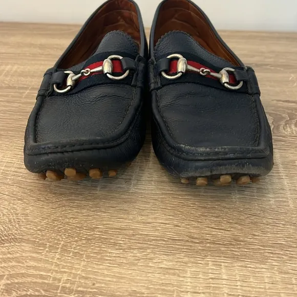 Gucci Navy and Red Slip-On Loafers