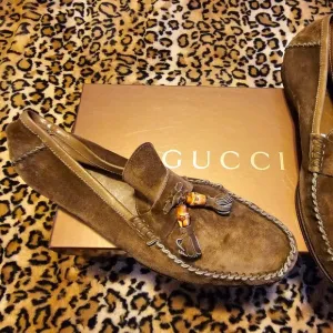 Gucci Suede Loafers Bamboo/Tassels