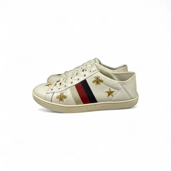 Gucci-Women's Ace Leather &amp; Canvas Sneaker-35.5 | Retail Price: $890