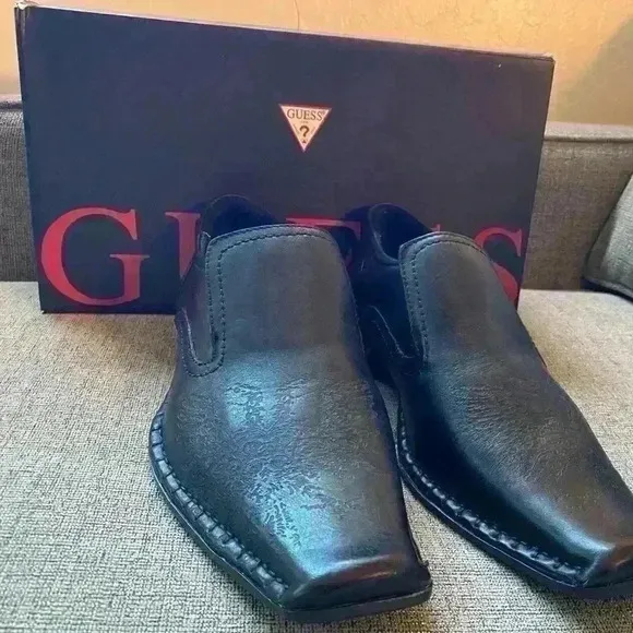 GUESS BY MARCIANO GMMACE BLACK LEATHER SLIP ON WESTERN LOAFERS SHOES