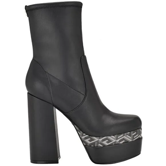 Guess Womens Caballa Black Faux Leather Heels Mid-Calf Boots Shoes 8 M …