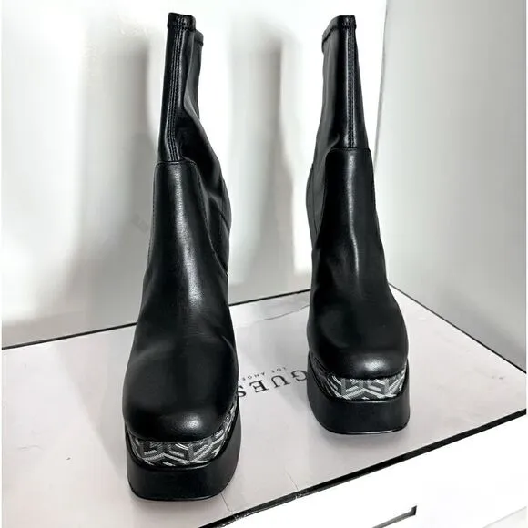 Guess Womens Caballa Black Faux Leather Heels Mid-Calf Boots Shoes 8 M …