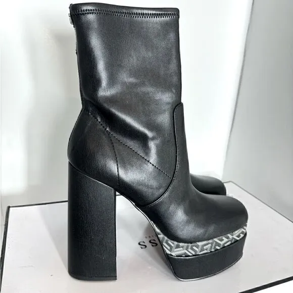 Guess Womens Caballa Black Faux Leather Heels Mid-Calf Boots Shoes 8 M …