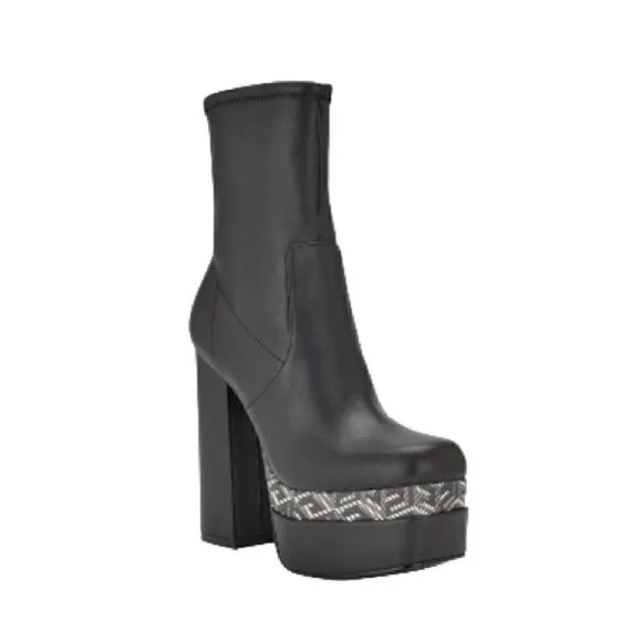 Guess Womens Caballa Black Faux Leather Heels Mid-Calf Boots Shoes 8 M …