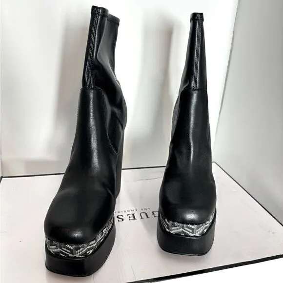 Guess Womens Caballa Black Faux Leather Heels Mid-Calf Boots Shoes 8 M …