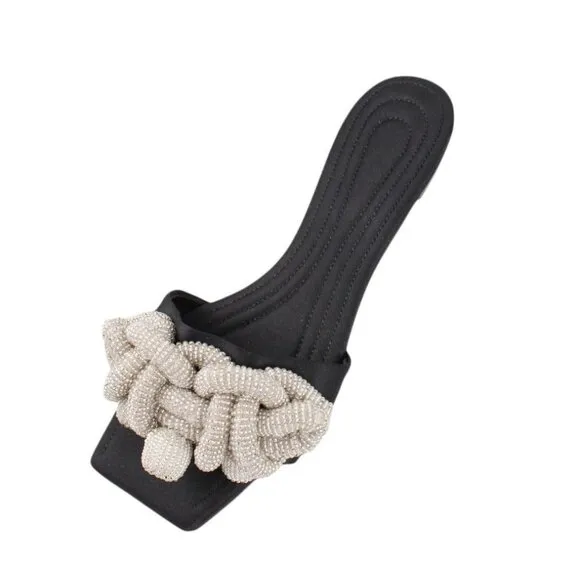 H&amp;M Conscious Satin Beaded Slides Sandals 7