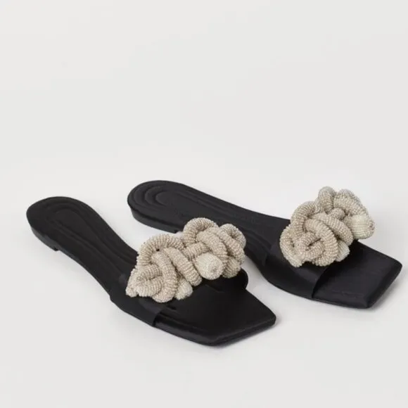 H&amp;M Conscious Satin Beaded Slides Sandals 7