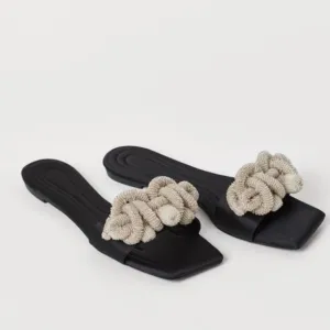 H&amp;M Conscious Satin Beaded Slides Sandals 7