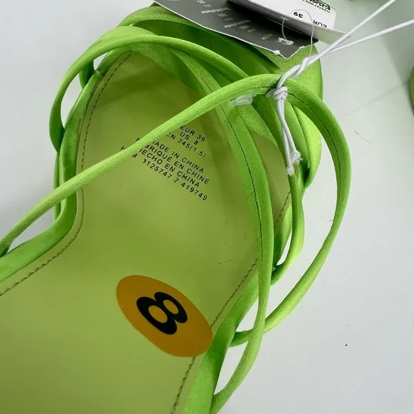 H&amp;M Ultra Platform Satin Strappy Buckle Ankle Strap Sandals In Bright Green