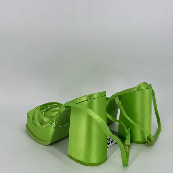 H&amp;M Ultra Platform Satin Strappy Buckle Ankle Strap Sandals In Bright Green