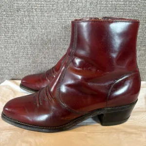 Hanover Burgundy‎ Leather Ankle Riding Boots Mens Size 8.5 EEE Side Zip Western