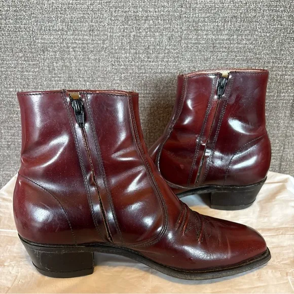 Hanover Burgundy‎ Leather Ankle Riding Boots Mens Size 8.5 EEE Side Zip Western