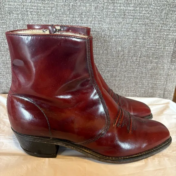 Hanover Burgundy‎ Leather Ankle Riding Boots Mens Size 8.5 EEE Side Zip Western