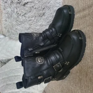 Harley Davidson Black Leather Buckle Boots