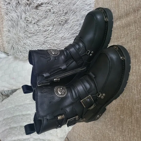 Harley Davidson Black Leather Buckle Boots