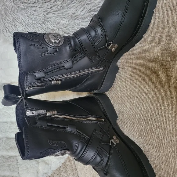 Harley Davidson Black Leather Buckle Boots