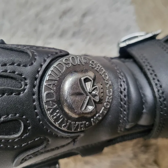 Harley Davidson Black Leather Buckle Boots