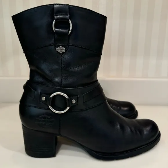 Harley Davidson Black Leather Riding Boots Women’s Size 7 D85397