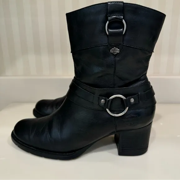 Harley Davidson Black Leather Riding Boots Women’s Size 7 D85397