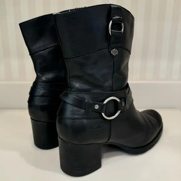 Harley Davidson Black Leather Riding Boots Women’s Size 7 D85397