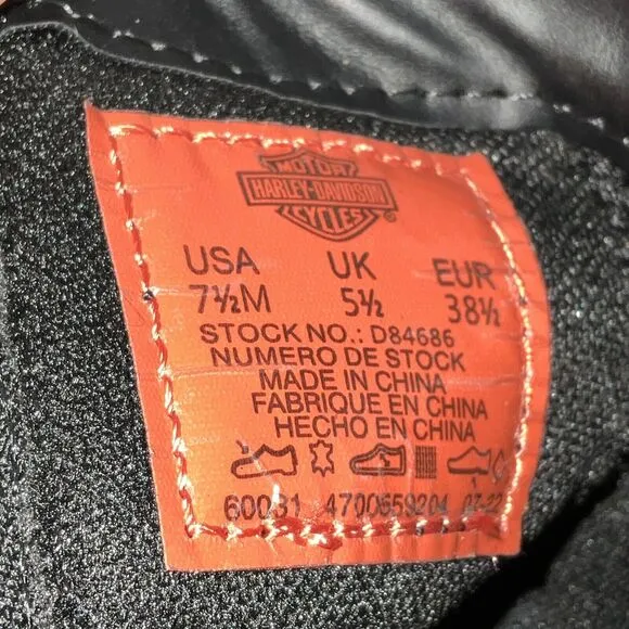 Harley Davidson Bootie 7.5M Black Lalanne Harness Riding Motorcycle NWT No Box