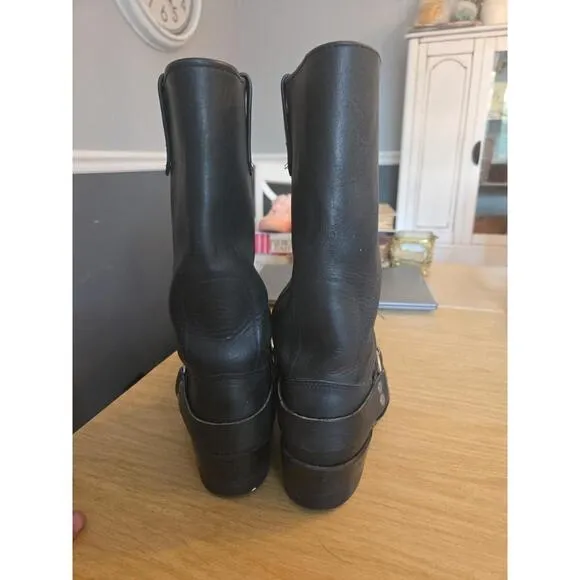 Harley Davidson Embroidered Eagle Logo Black Leather Riding Biker Boots 9.5D
