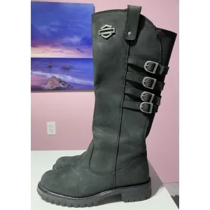 Harley Davidson Leather Boots Womens 8 M Black Josi 15” Knee High Biker Riding