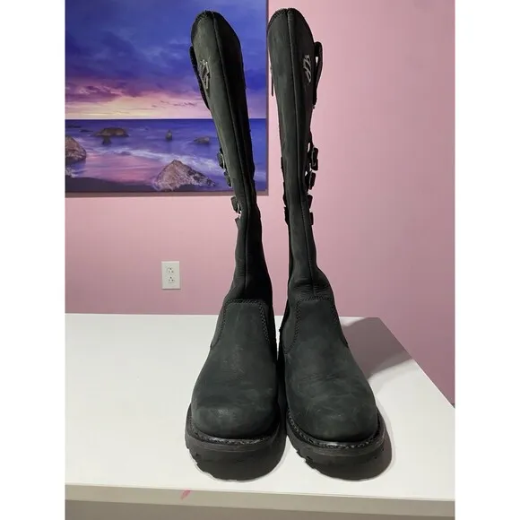 Harley Davidson Leather Boots Womens 8 M Black Josi 15” Knee High Biker Riding